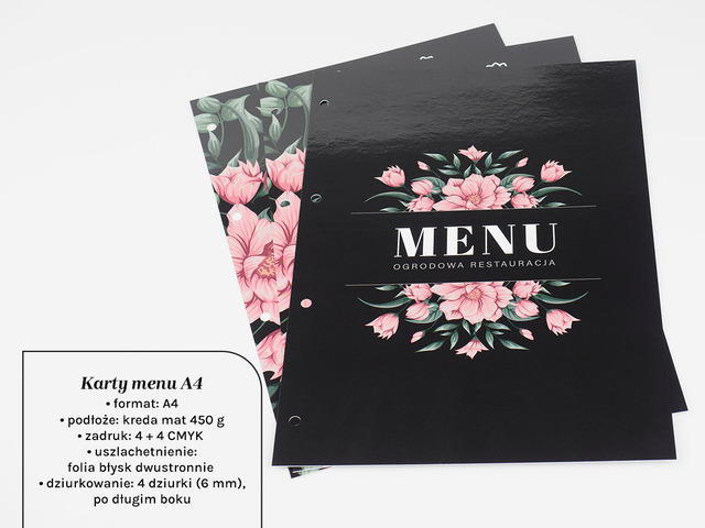 Karty menu nieskładane