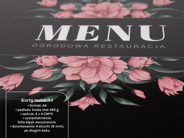 Karty menu nieskładane A4