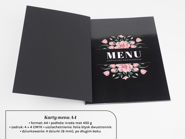 Karty menu nieskładane A4