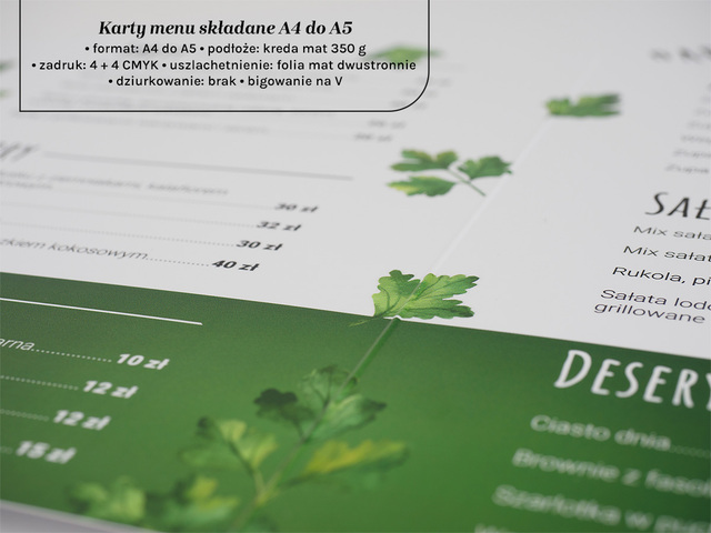 Składane karty menu A4 do A5 do knajpy