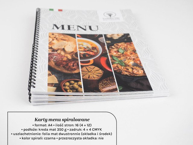 Wybór dań w restauracji menu A4