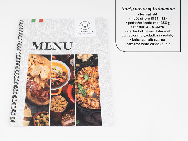 Karty Menu spiralowane A4