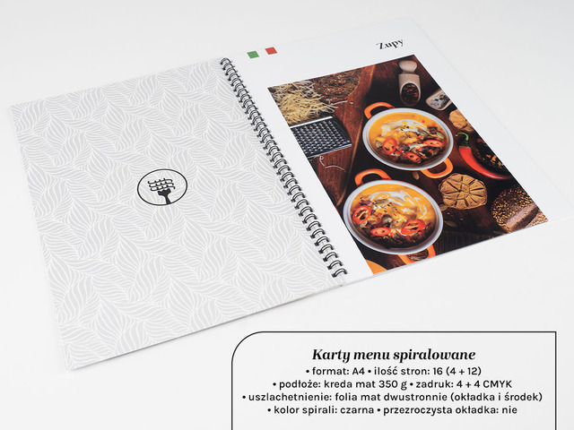 Karty Menu spiralowane A4