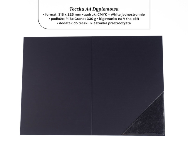 Teczki dyplomowe A4 na granatowym papierze Plike 330g