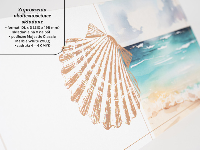 Zaproszenia DL składane na papierze majestic marble white 290g