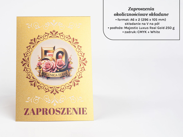 Zaproszenia składane majestic real gold 250g A6
