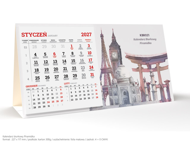 kalendarz biurkowy piramidka klejona 2027