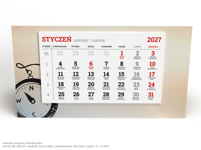 kalendarz biurkowy piramidka mini 2027