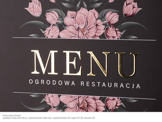 Karty Menu A4 z uszlachetnieniem 3D DeLuxe i folią matową