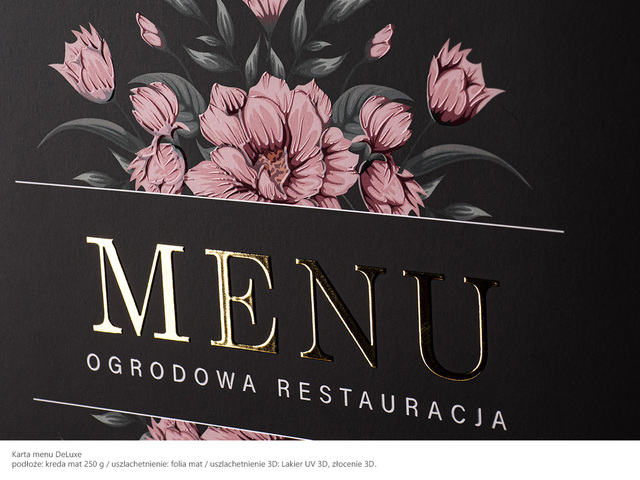 Karty Menu A4 z uszlachetnieniem 3D DeLuxe i folią matową