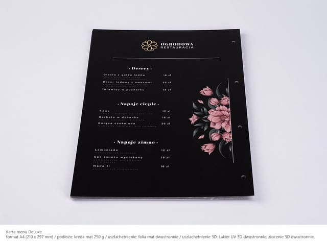 Karty Menu A4 z uszlachetnieniem 3D DeLuxe i folią matową
