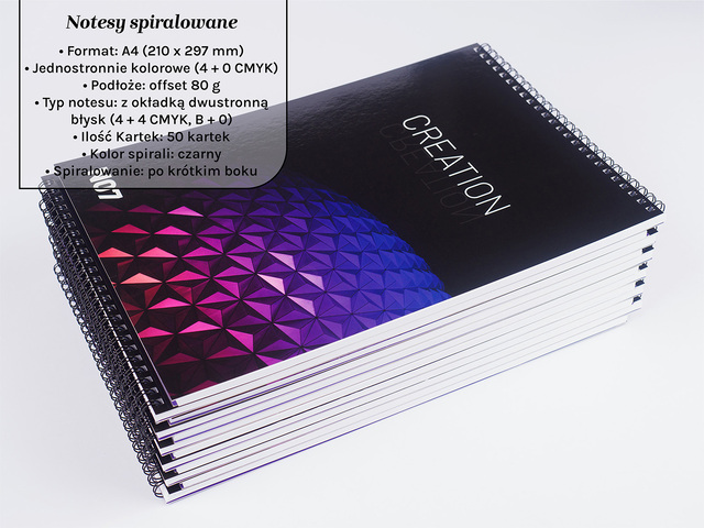 Notesy spiralowane A4 z błyszczącą okładką i 50 katkami