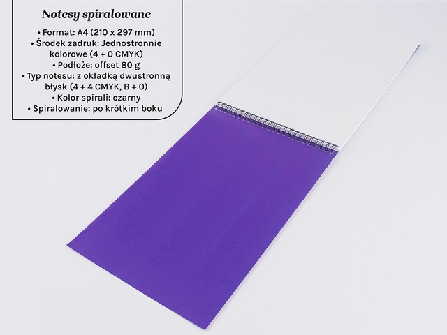 Notesy spiralowane A4 z błyszczącą okładką i 50 katkami
