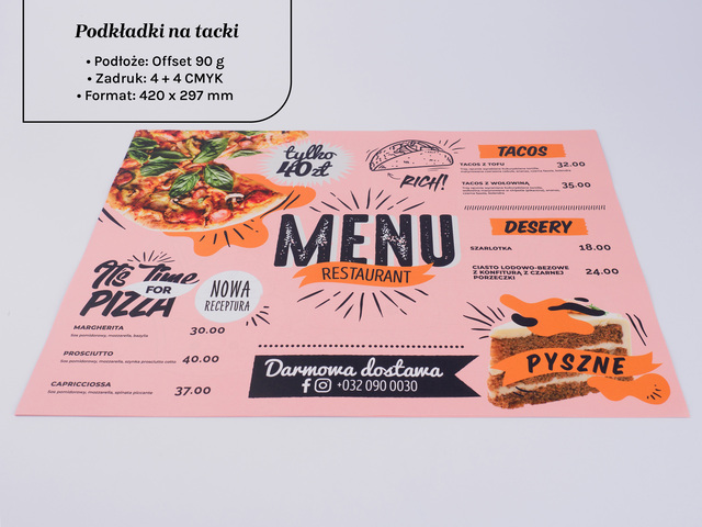 Podkładki na tacki z menu A3 offset 90 g