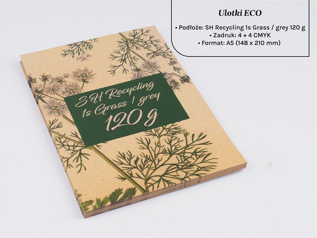 Ulotki A5 na papierze ekologicznym SH Recycling 1s Grass 120g