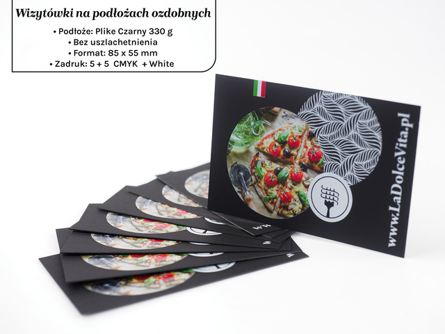 Wizytówki na papierze ozdobnym Plike czarny Full CMYK + white