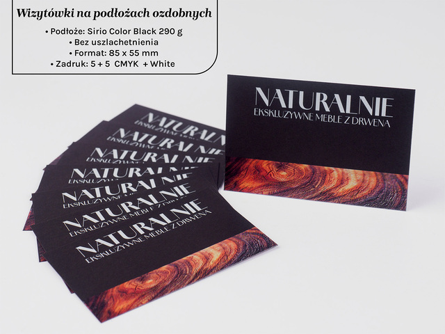 Wizytówki na papierze ozdobnym Sirio color black Full CMYK + white