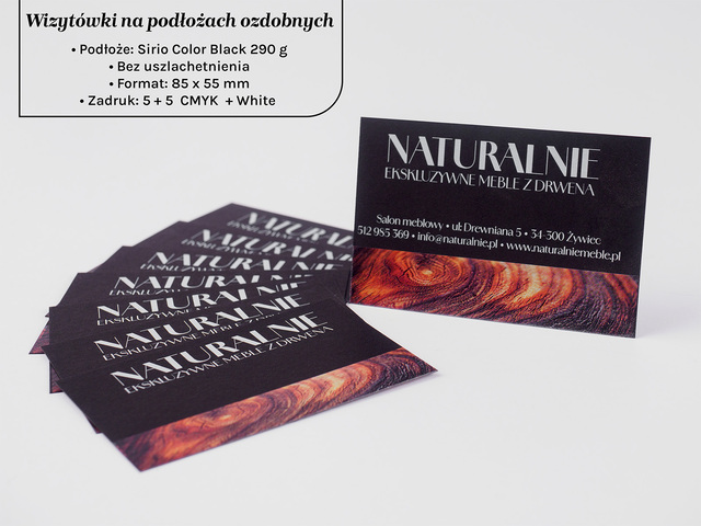 Wizytówki na papierze ozdobnym Sirio color black Full CMYK + white
