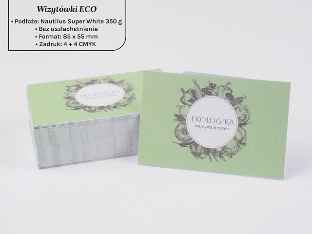 Eco wizytówki na białym papierze ekologicznym