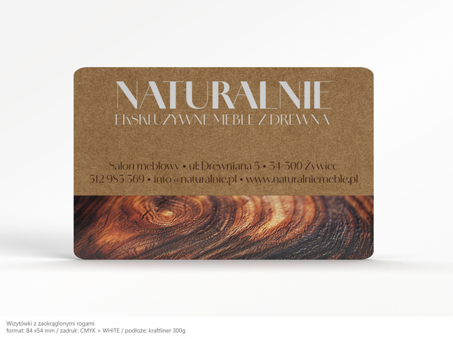 Wizytówki z zaokrąglonymi rogami na papierze eco
